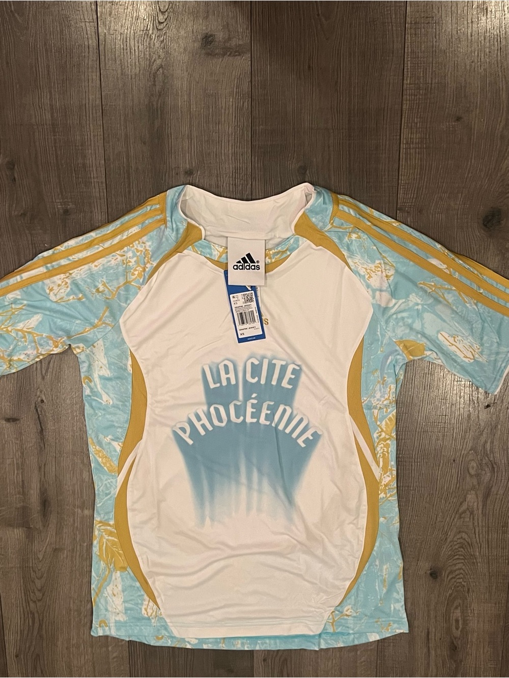 adidas White, Light Blue & Gold Soccer Jersey - La Cité Phocéenne